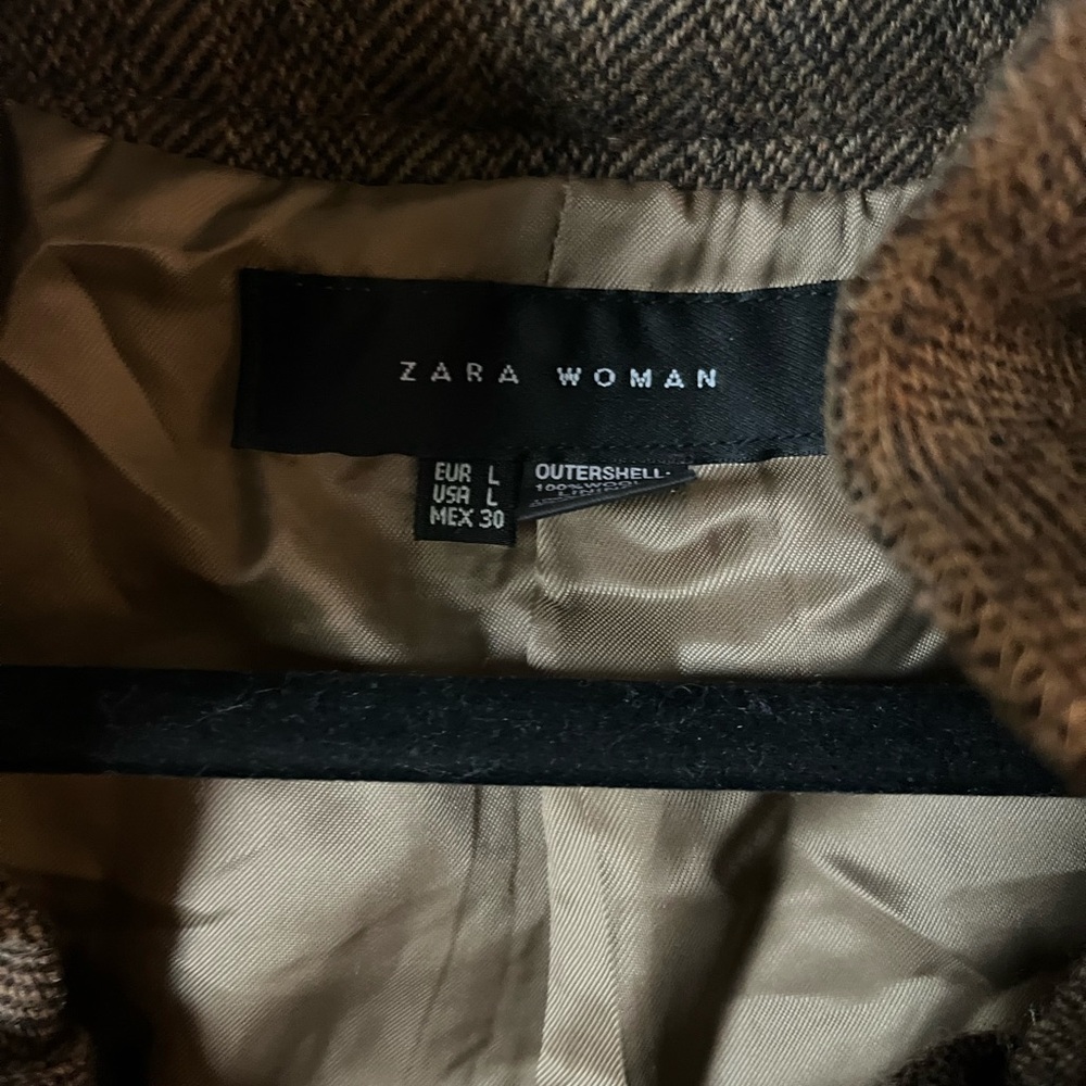Zara Brown Ruffle Collar Wool Blend Blazer - Picture 2 of 6